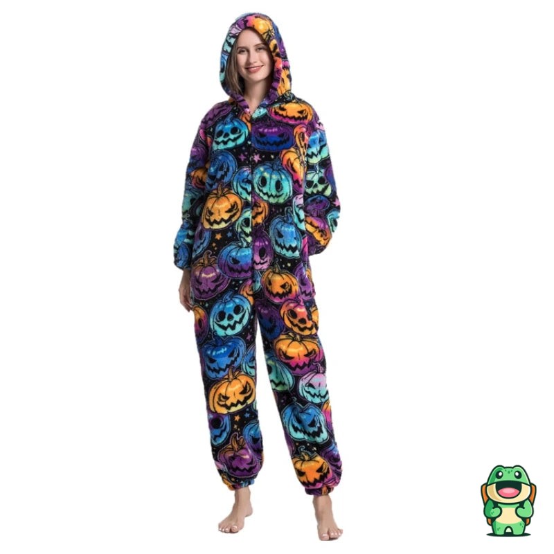 Pyjama D'Halloween Femme - T-shirt Et Short Imprimé Citrouille Fantôme - Confortable Pour Soirée