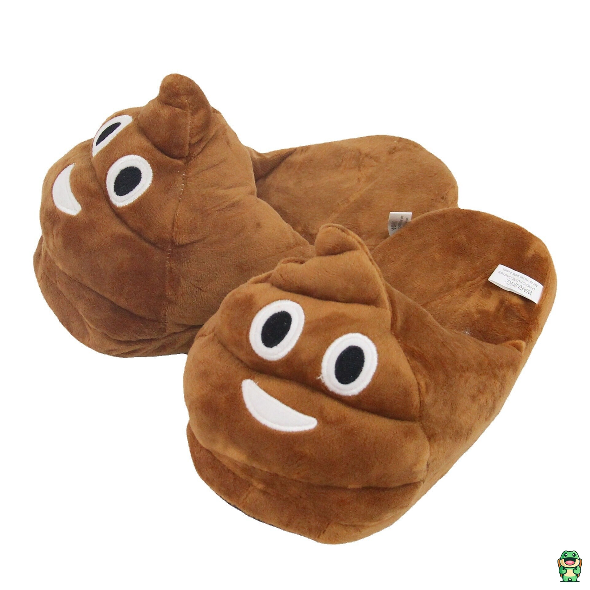 Vue de face des chaussons caca doux avec visage brodé