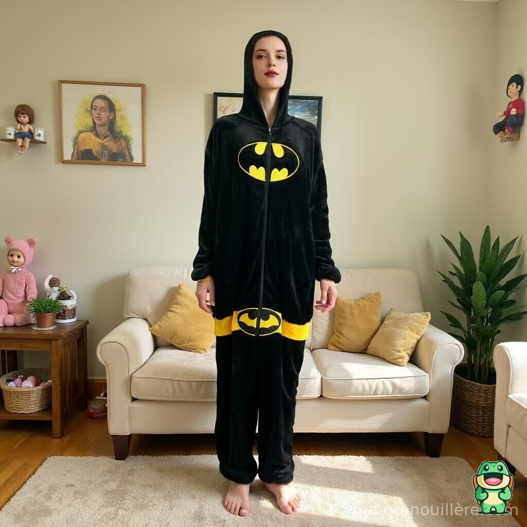 Détail de la matière douce de la combinaison Batman