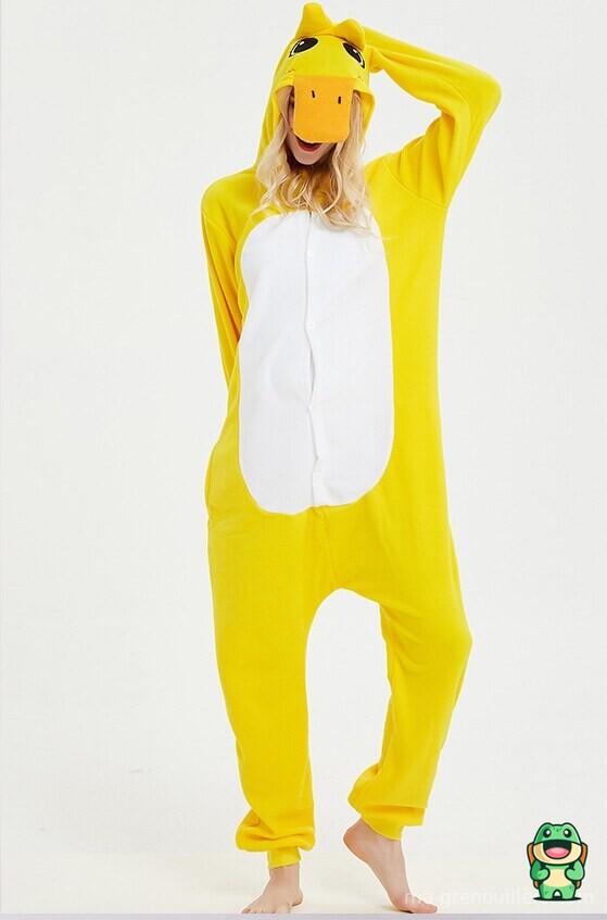 Capuche de la grenouillère canard jaune adulte avec bec et yeux