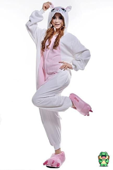 Capuche de la grenouillère chat blanc avec détails félins