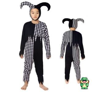 Grenouillère clown à carreaux noir et blanc enfant vue de face