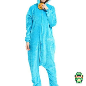 Grenouillère Cookie Monster vue de face en polaire bleue