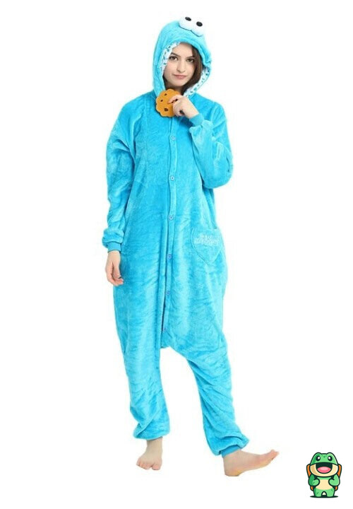 Grenouillère Cookie Monster vue de face en polaire bleue