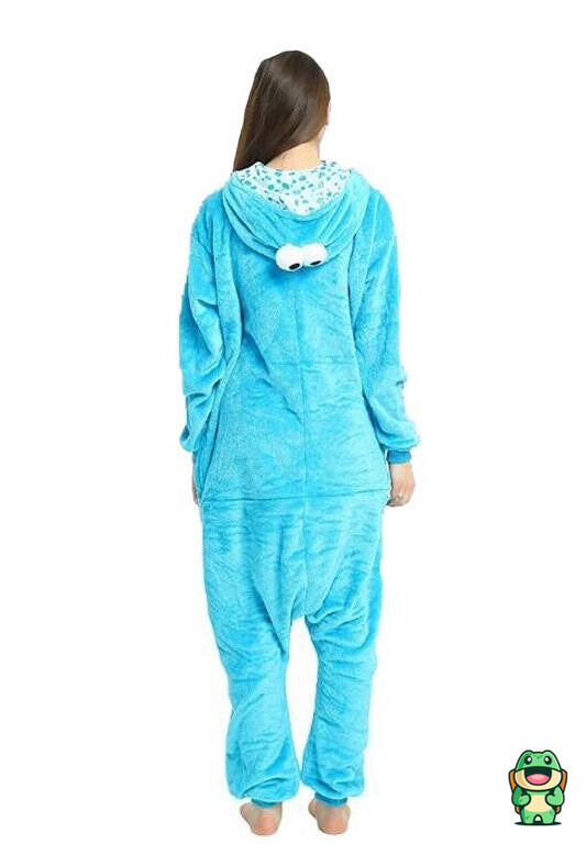 Détail de la matière moelleuse de la grenouillère Cookie Monster