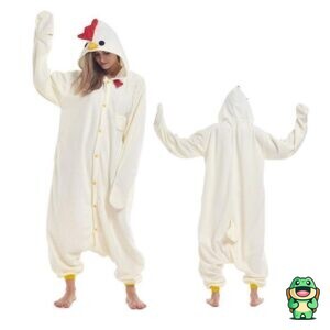 Grenouillère coq beige adulte vue de face avec capuche animal