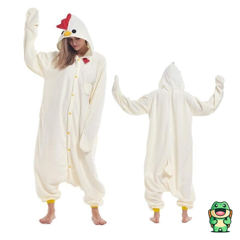 Grenouillère coq beige adulte vue de face avec capuche animal