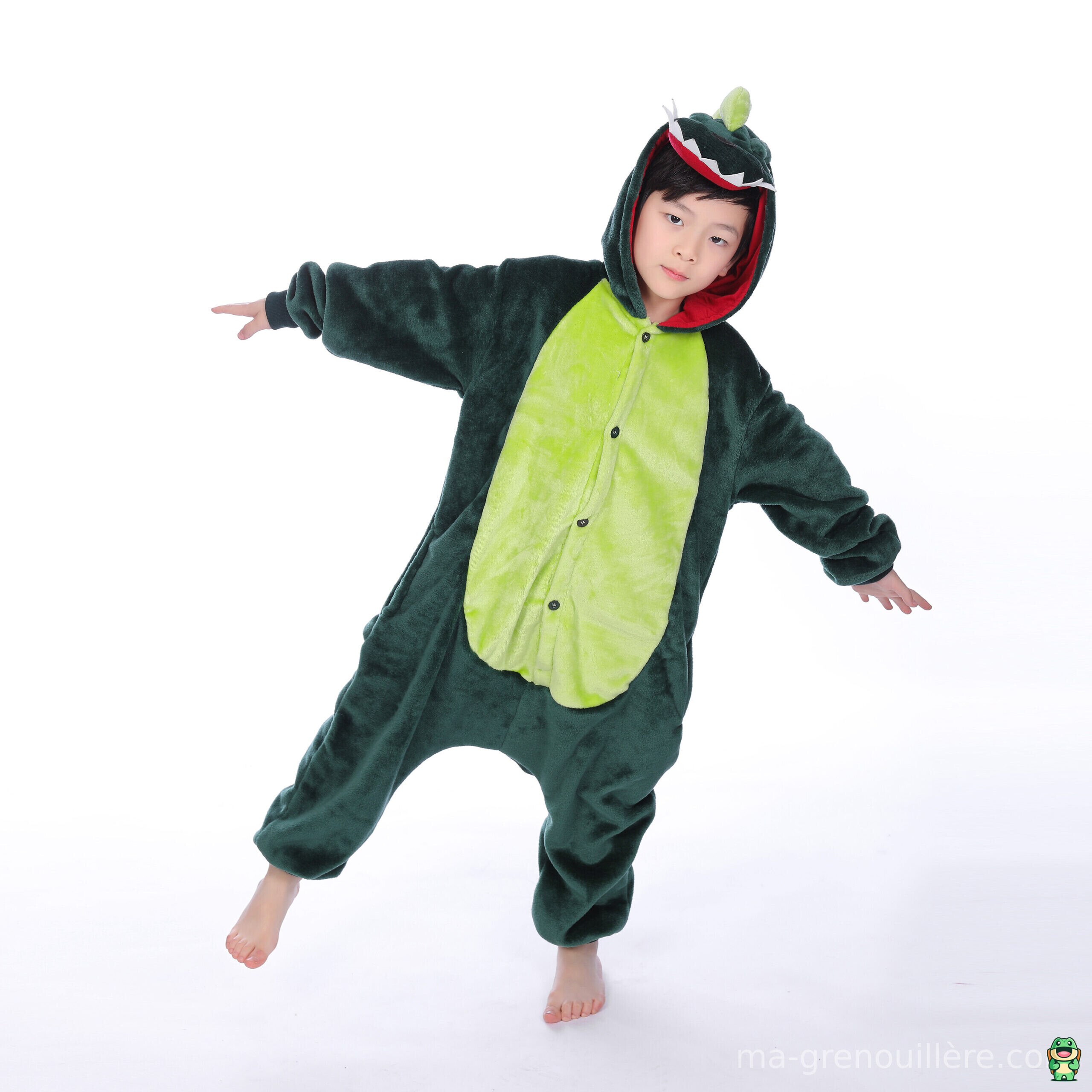 Capuche dinosaure verte avec détails fantaisie
