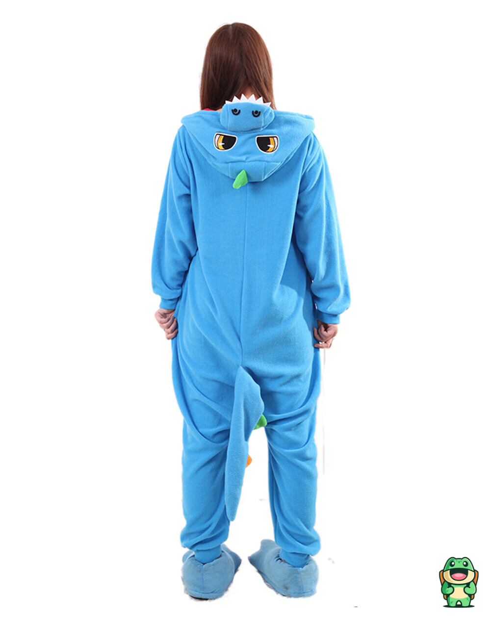 Détail de la matière polaire douce de la grenouillère dinosaure bleue