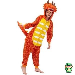 Grenouillère dinosaure orange enfant vue de face avec capuche