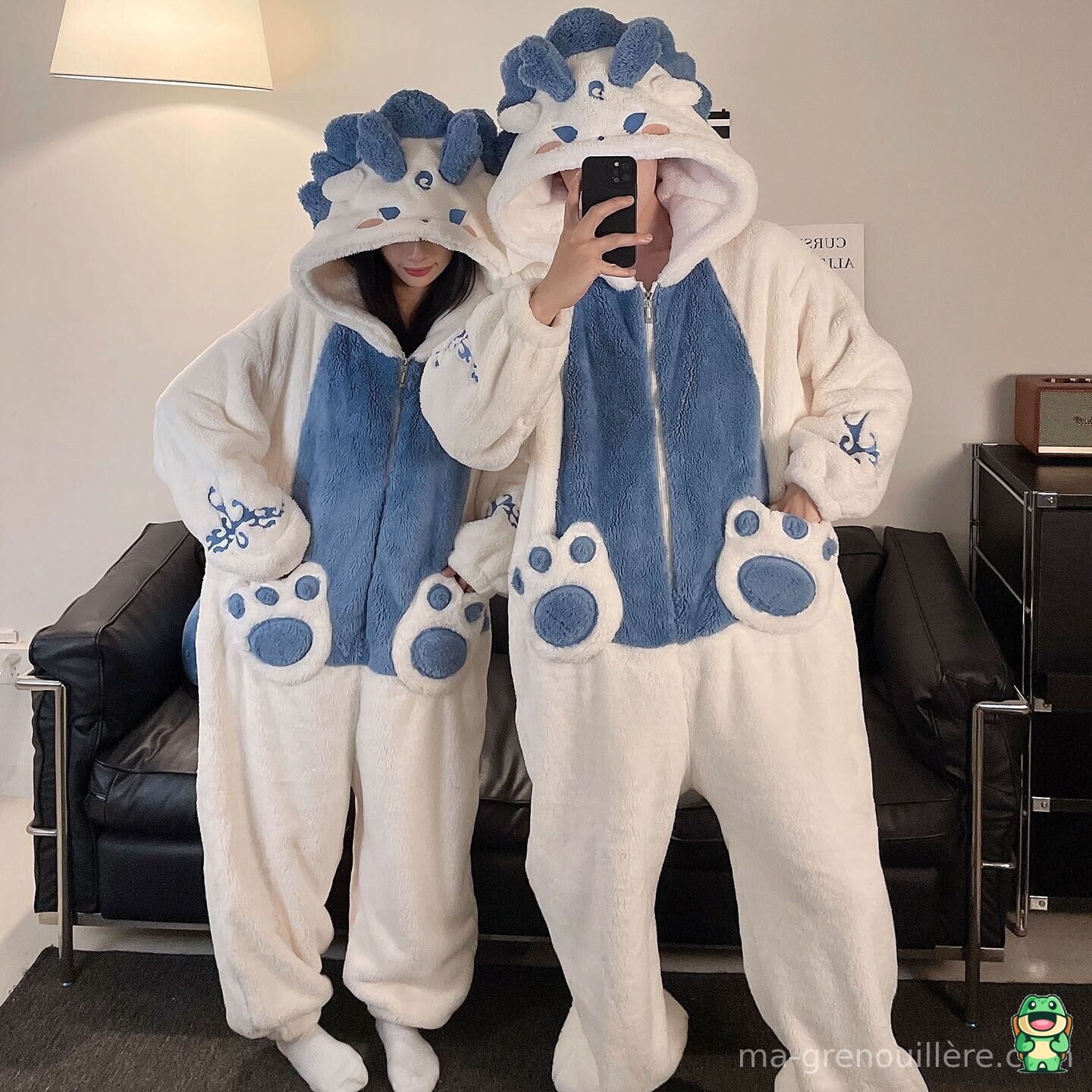Grenouillère Dragon Ao Bing épaissie vue de face avec capuche