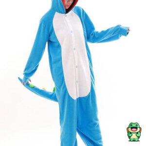 Vue de face de la grenouillère dragon bleu en tenue une pièce