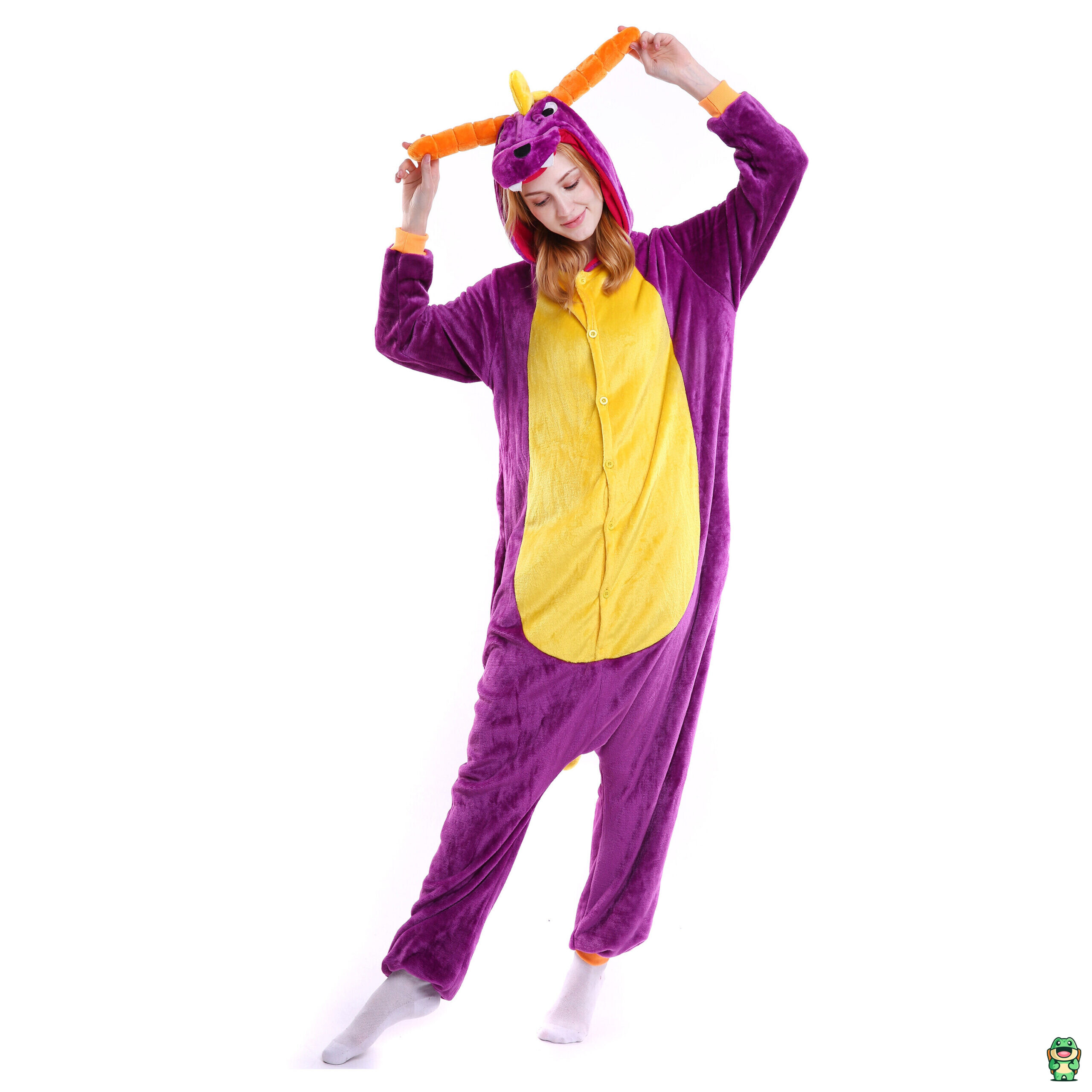 Grenouillère dragon adulte violet et jaune vue de face