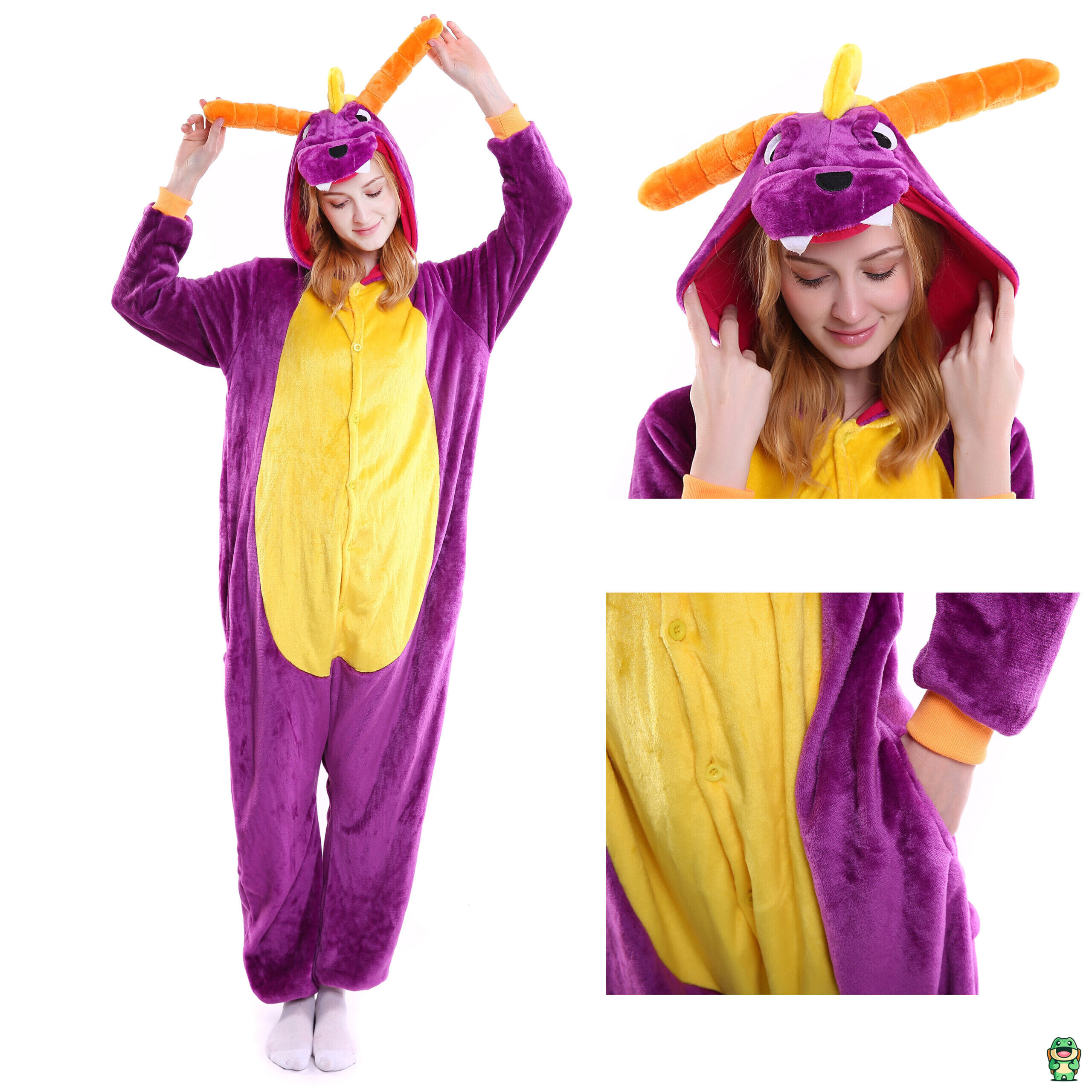 Capuche de dragon violette avec détails jaunes