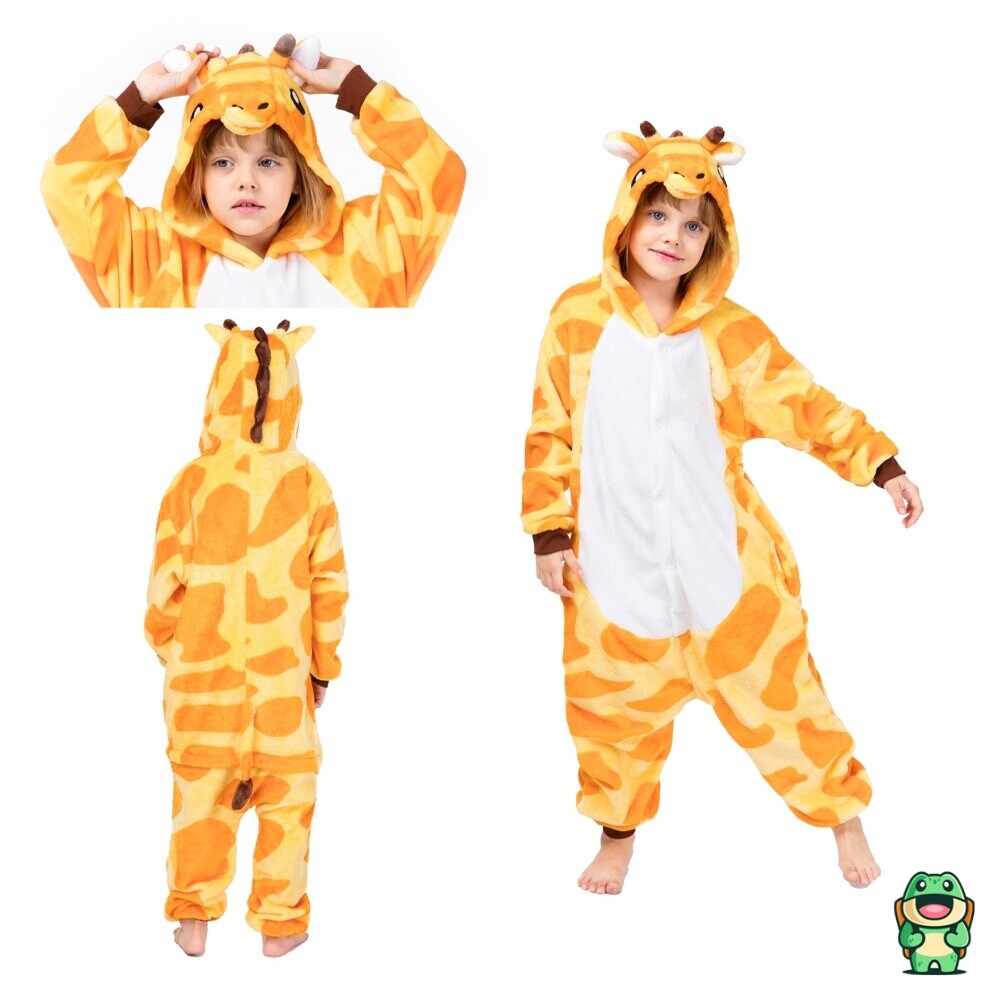 Vue de face de la grenouillère girafe jaune enfant