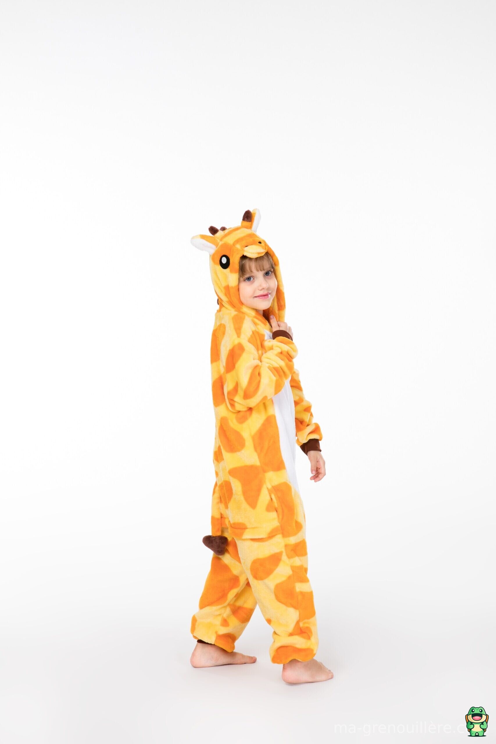 Vue de dos de la grenouillère girafe jaune enfant