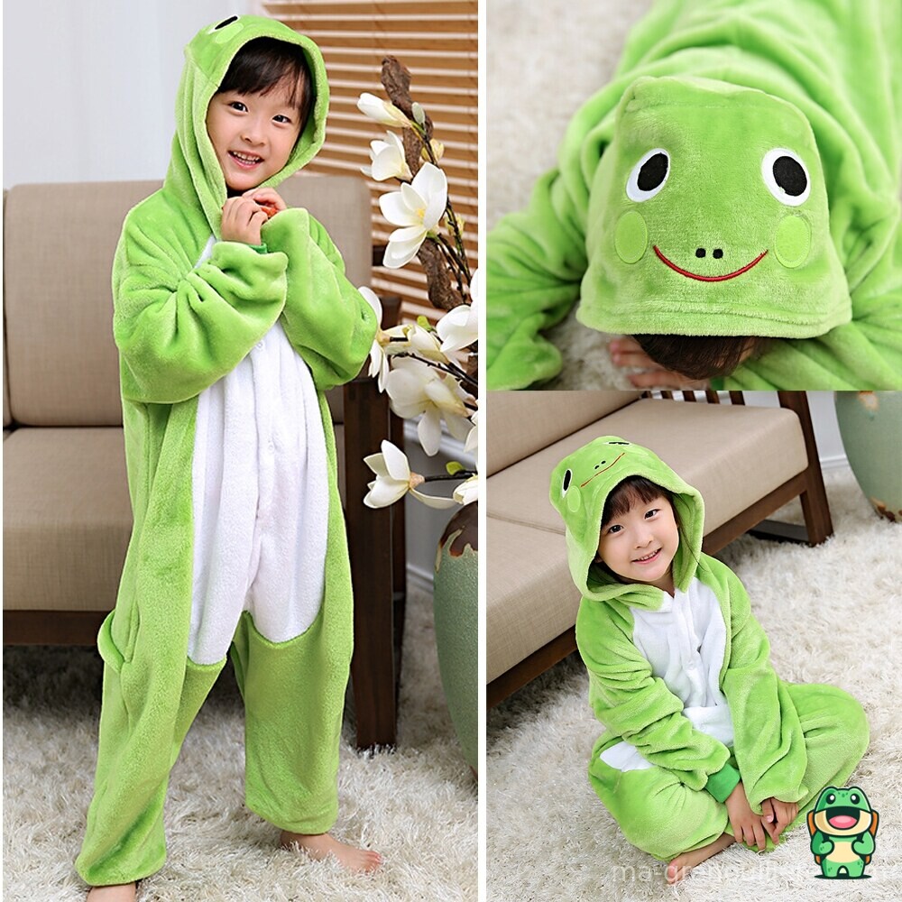 Grenouillère grenouille enfant verte vue de face avec ventre blanc