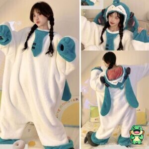 Vue de face de la grenouillère Hatsune Miku blanche adulte
