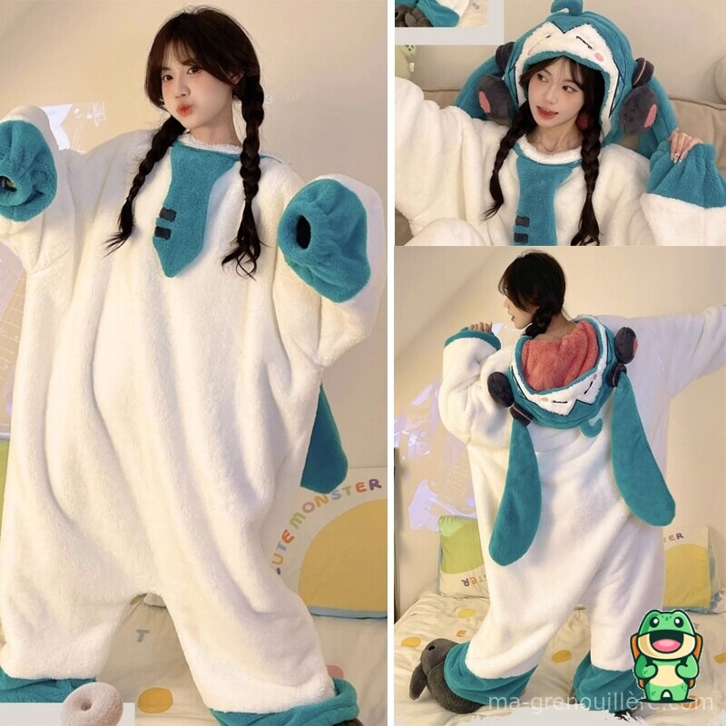 Vue de face de la grenouillère Hatsune Miku blanche adulte