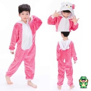 Vue de face de la grenouillère Hello Kitty rose pour enfant