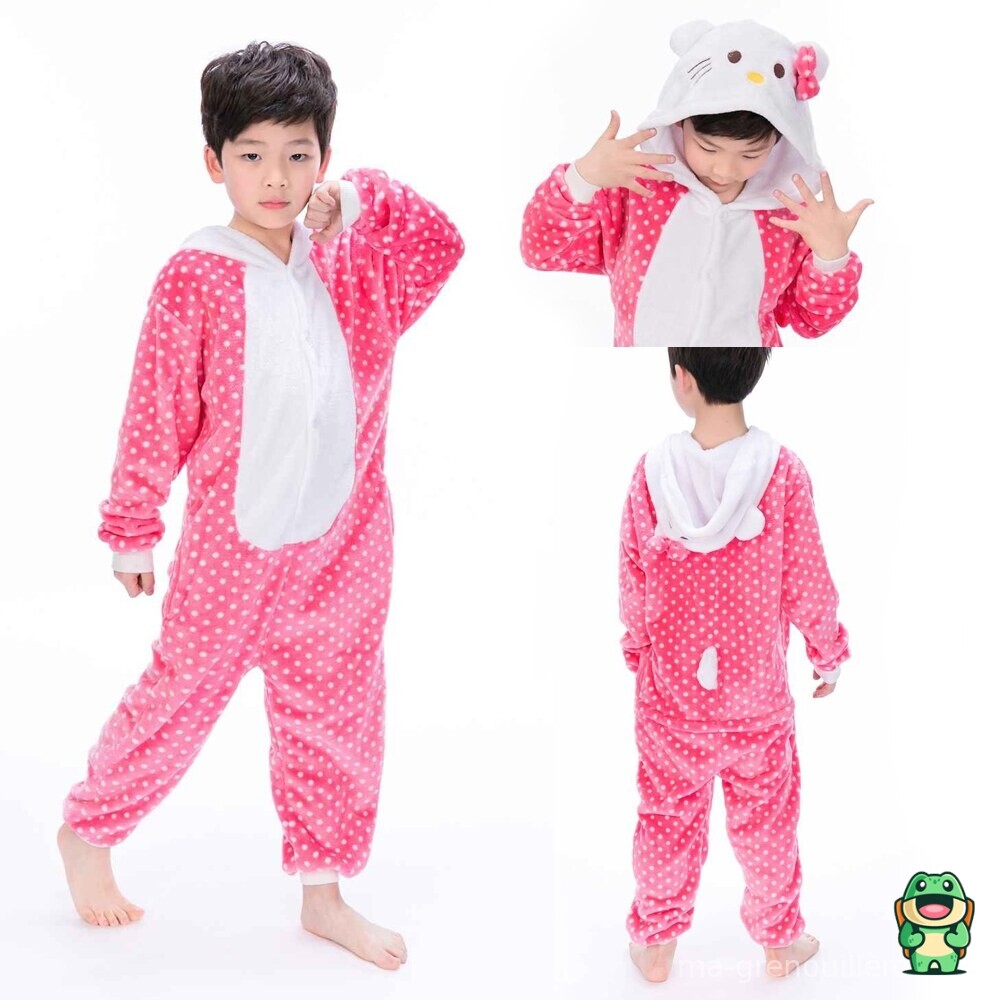 Vue de face de la grenouillère Hello Kitty rose pour enfant