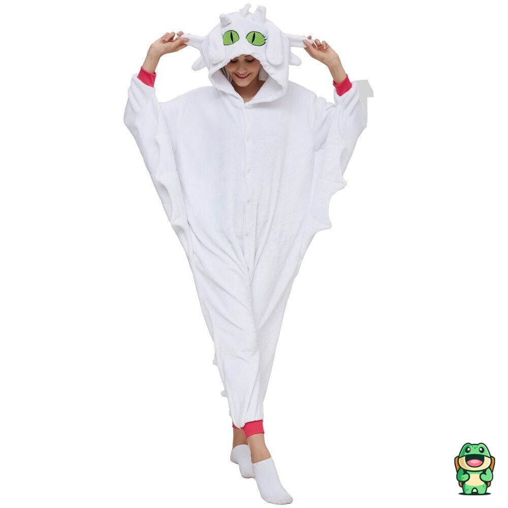 Capuche de la grenouillère krokmou blanc adulte avec détails dragon