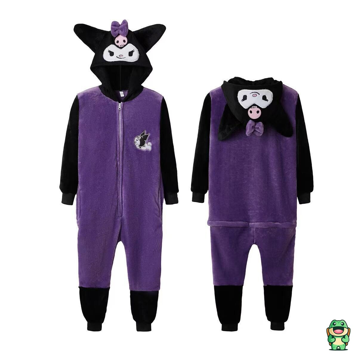 Grenouillère Kuromi violet adulte vue de face avec capuche