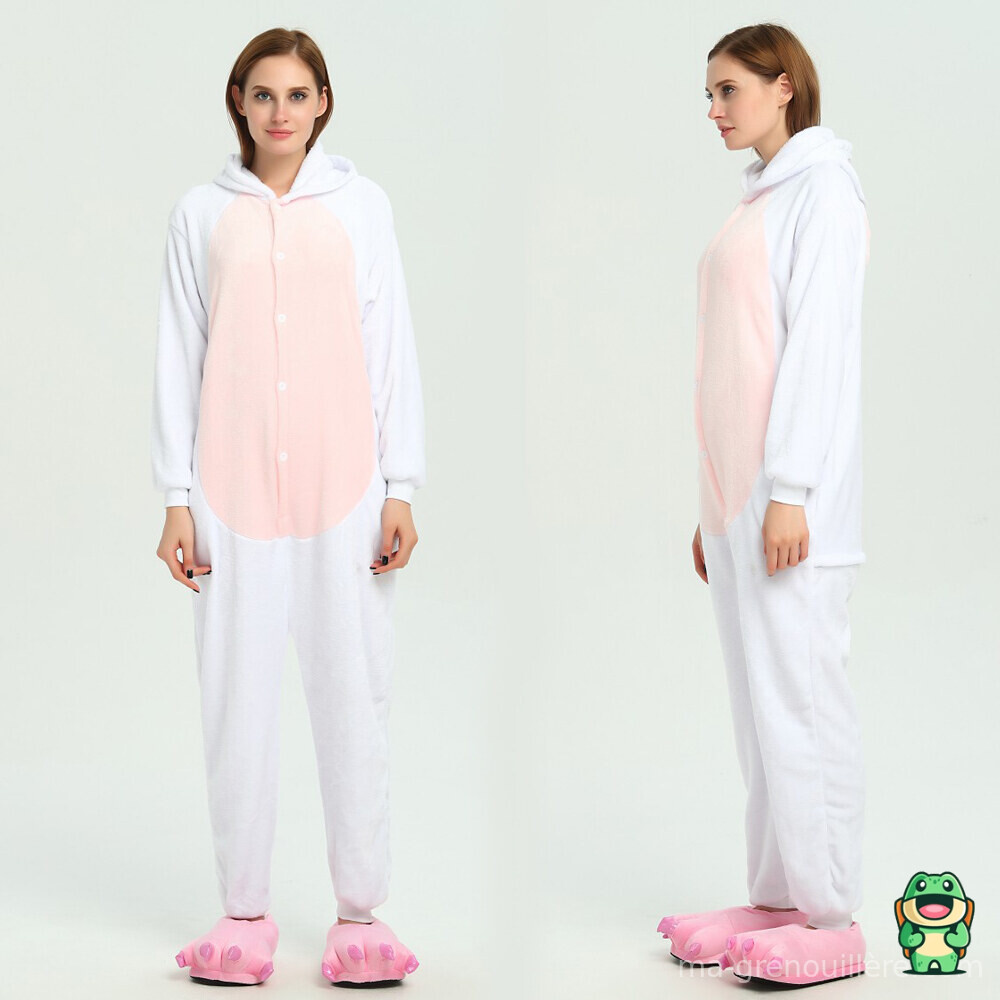Dos de grenouillère lapin blanc rose avec coupe ample