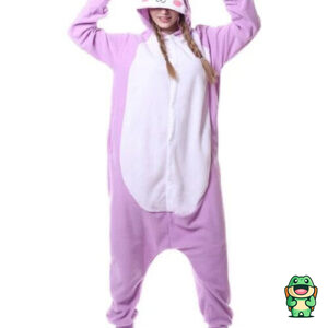 Grenouillère lapin violette vue de face avec capuche à oreilles