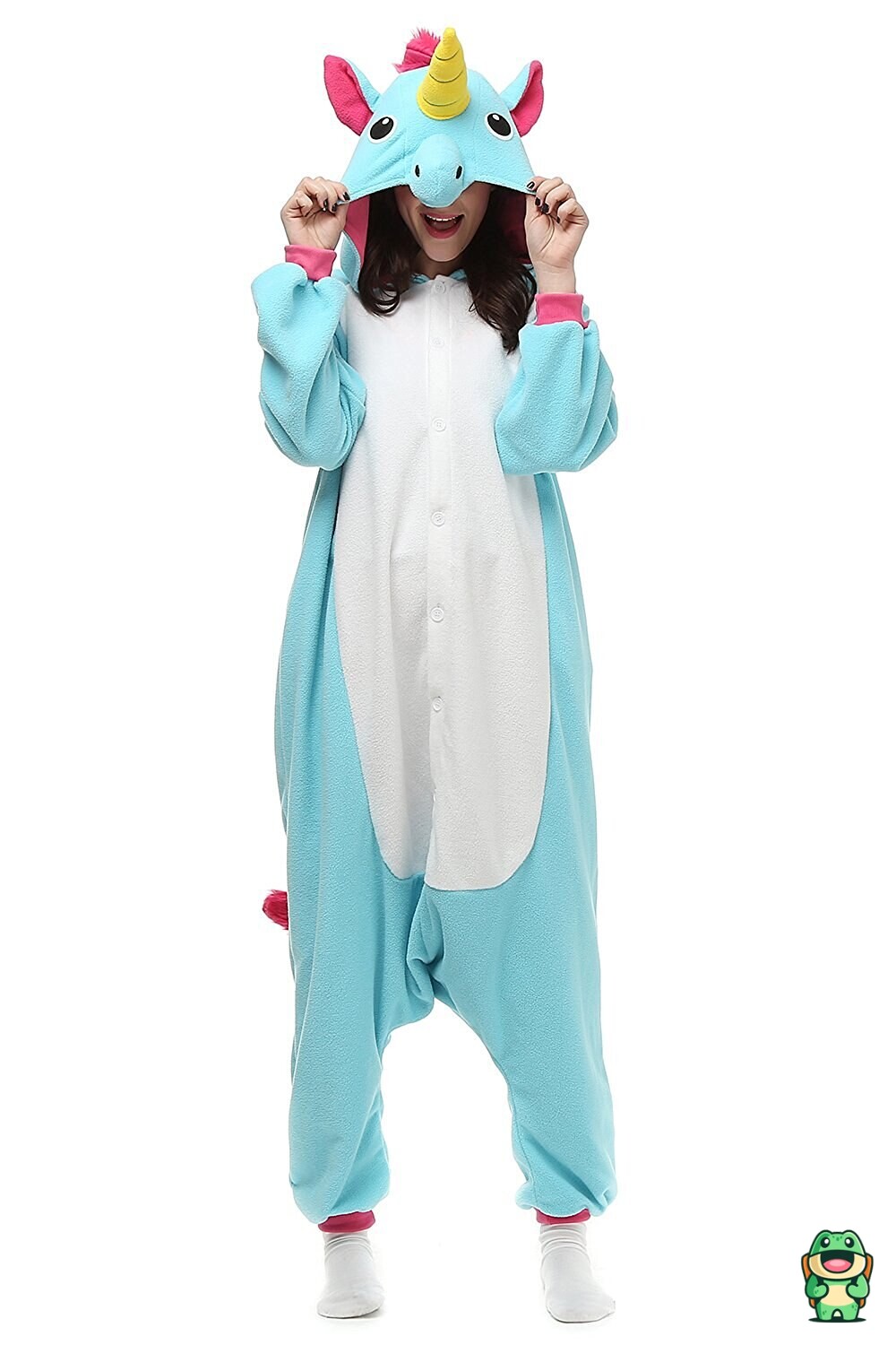 vue de face de la grenouillère licorne bleue adulte