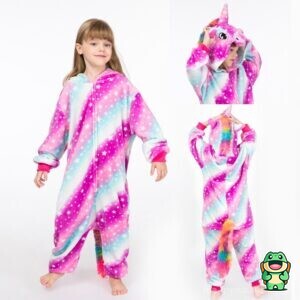 Vue de face de la grenouillère licorne rose et bleue