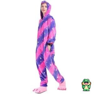 Vue de face de la grenouillère licorne rose et violet