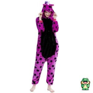 Vue de face de la grenouillère licorne violet et noir