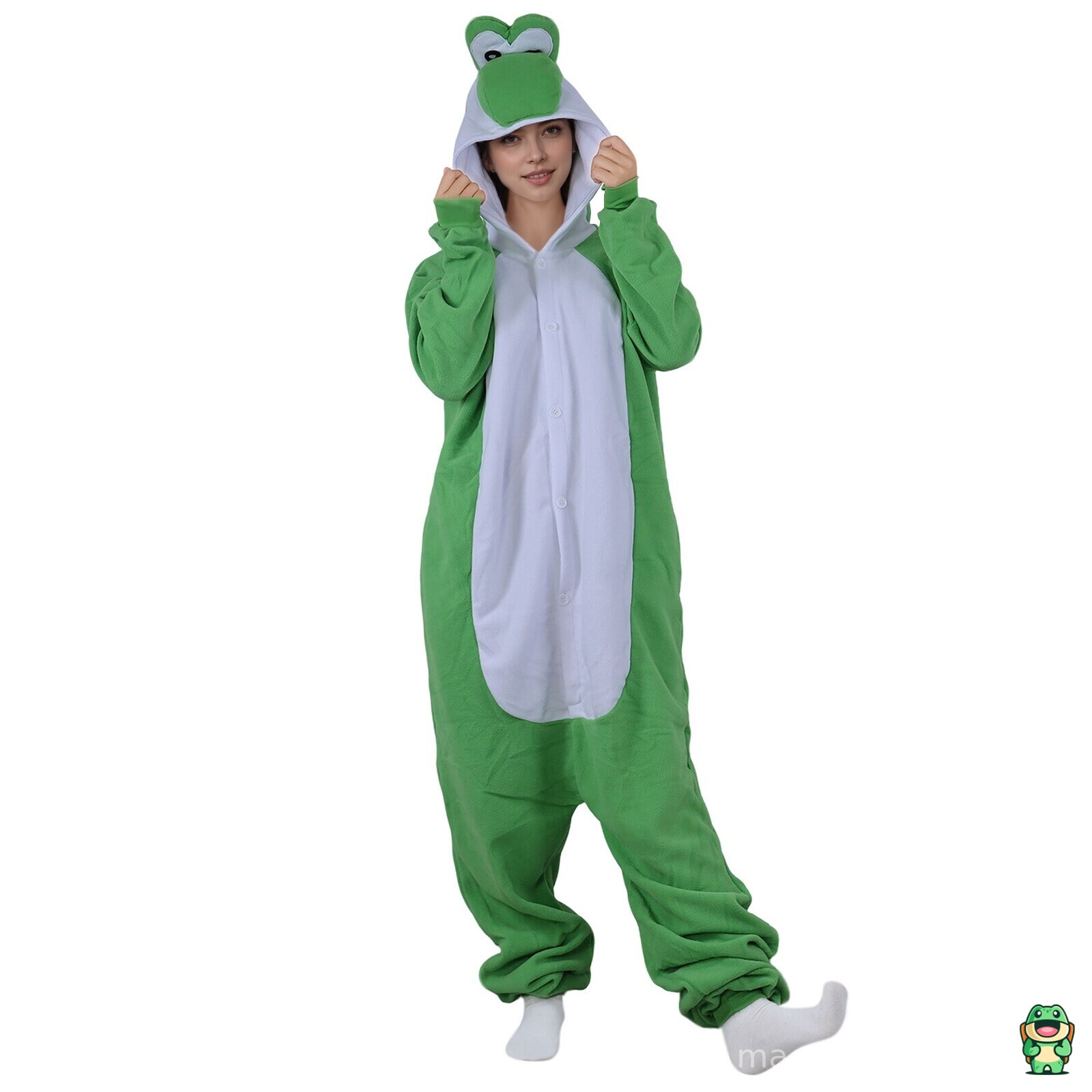 Capuche de la grenouillère Mario Yoshi avec détails du personnage
