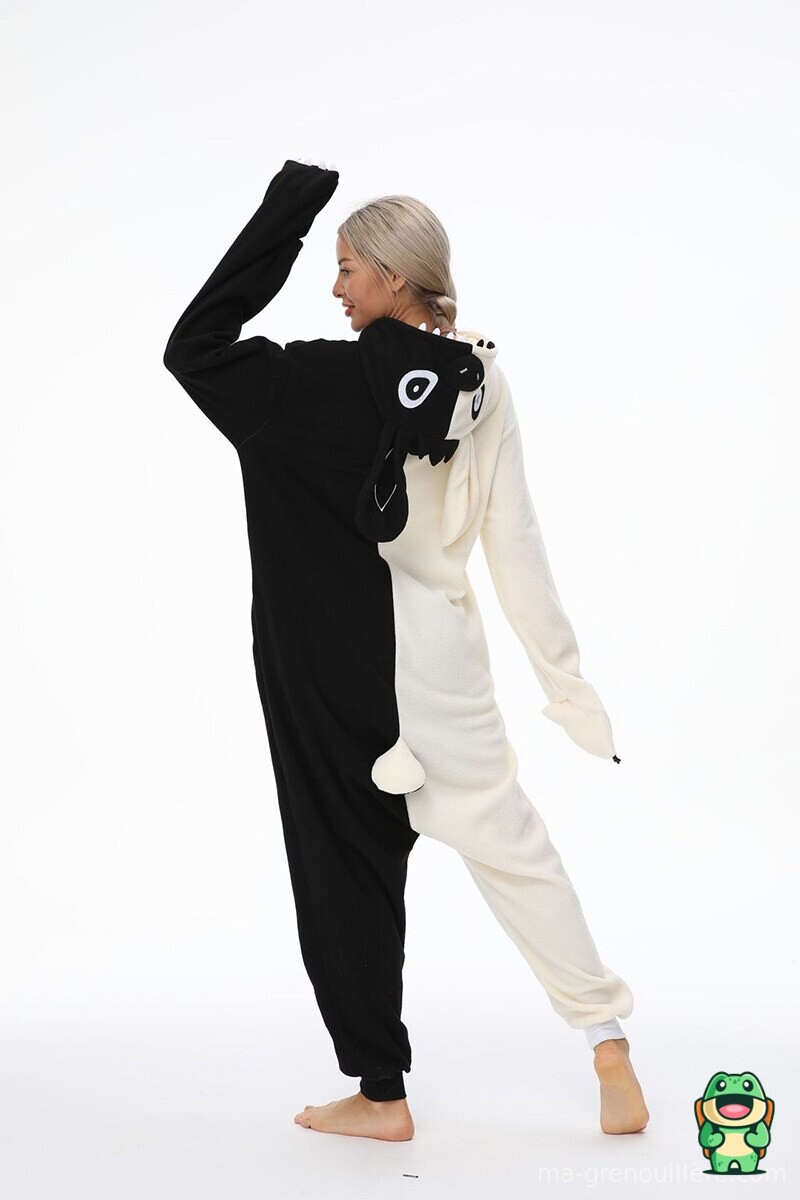 Dos de la grenouillère Monokuma noire adulte avec coupe ample