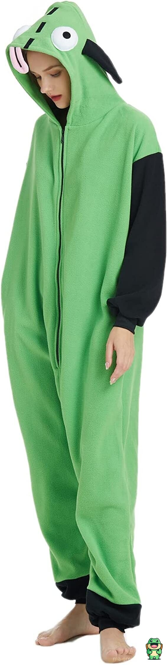 Détail de la flanelle douce verte de la grenouillère monstre