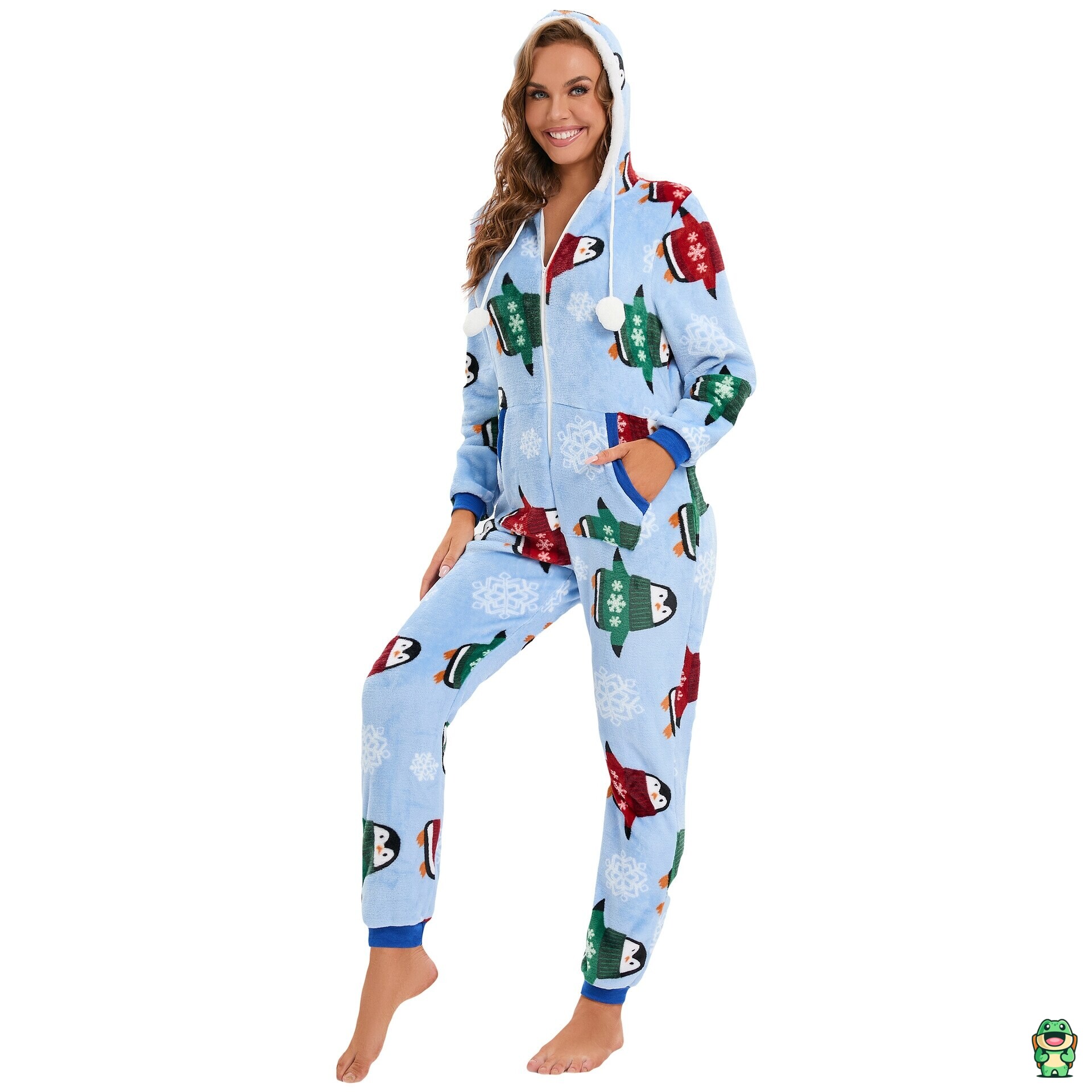Grenouillère noël bleue portée en tenue de fête