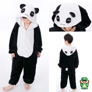Vue de face de la grenouillère panda noir et blanc enfant