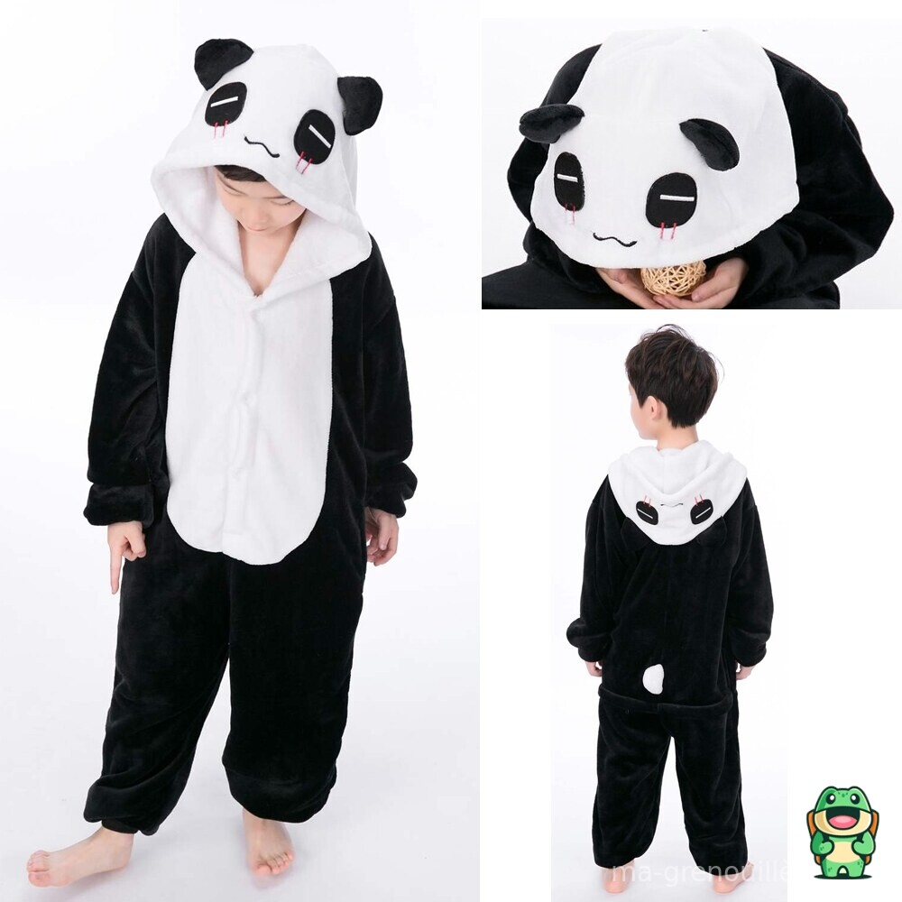 Vue de face de la grenouillère panda noir et blanc enfant