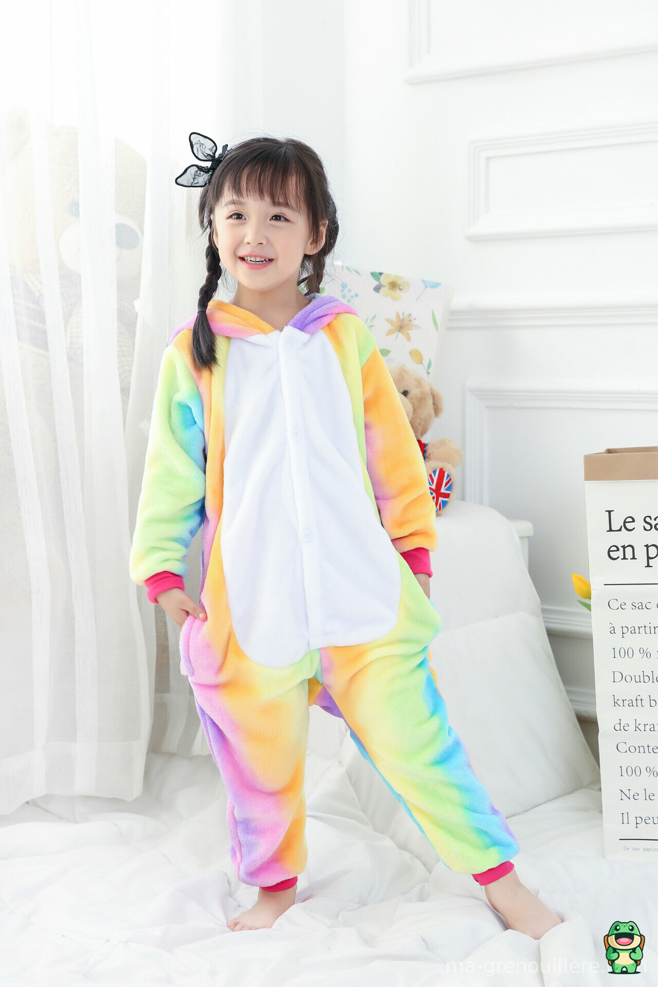 Capuche de grenouillère pégase violette façon licorne