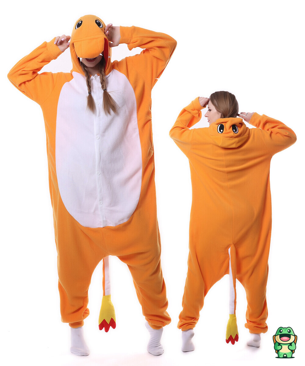 Grenouillère Salamèche orange adulte vue de face avec ventre clair