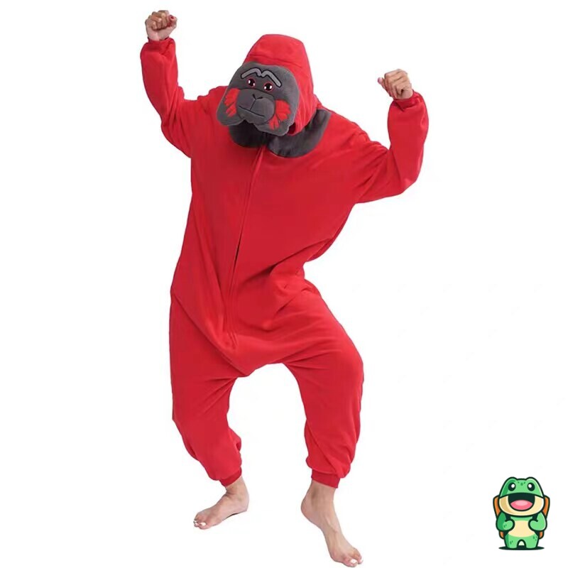 Capuche de la grenouillère singe rouge avec visage amusant