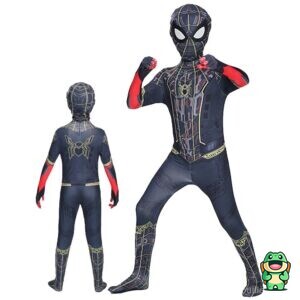 Vue de face de la grenouillère spiderman noire enfant