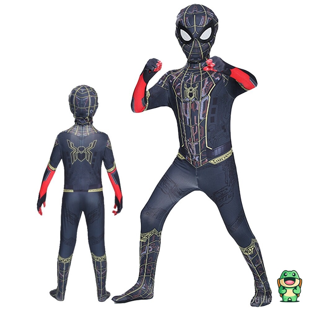 Vue de face de la grenouillère spiderman noire enfant