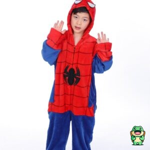 Vue de face de la grenouillère spiderman rouge et bleu enfant