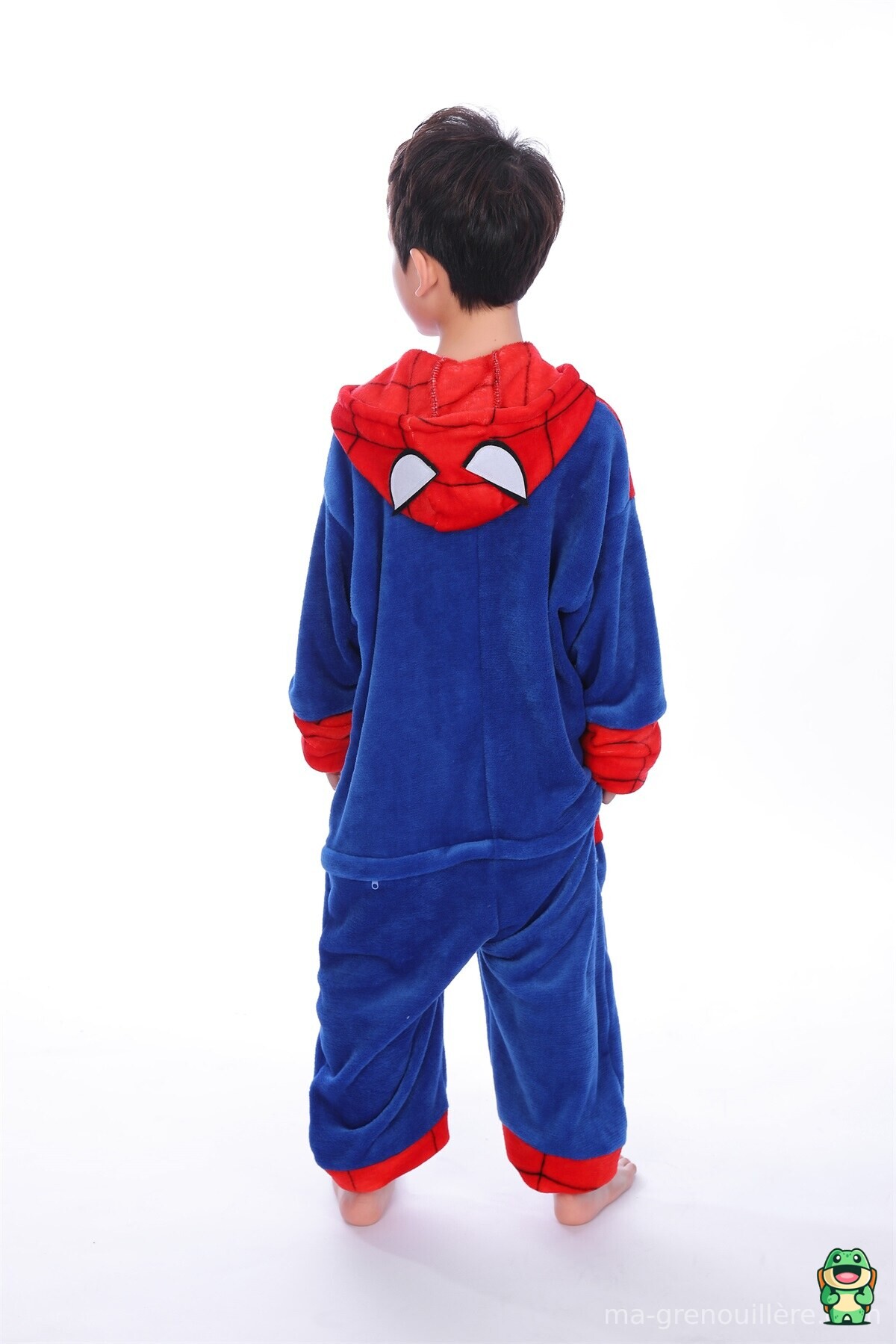 Vue de dos de la grenouillère spiderman rouge et bleu