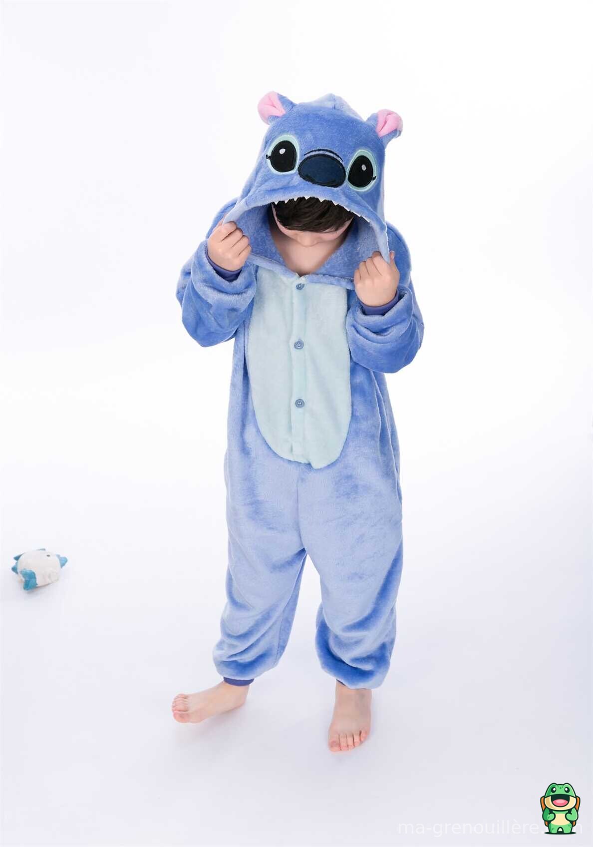 Capuche de la grenouillère Stitch bleu avec grandes oreilles
