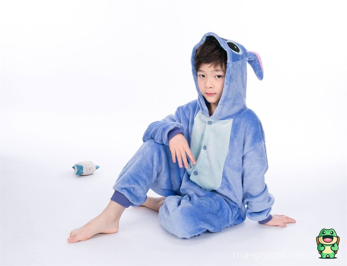 Vue de dos de la grenouillère Stitch bleu enfant
