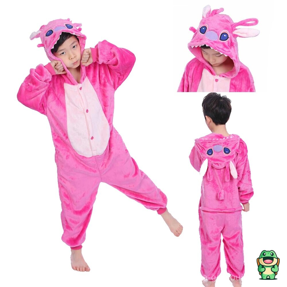 Grenouillère Stitch rose enfant vue de face avec capuche