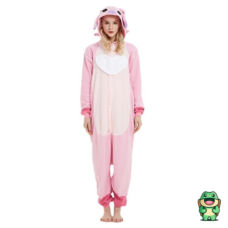 Vue de dos de la grenouillère Stitch rose pâle avec queue
